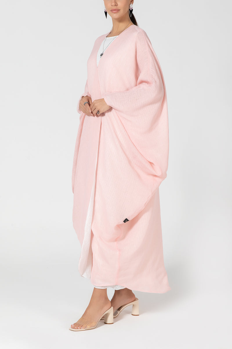 Reversible Wrap Abaya - Baby Pink & White