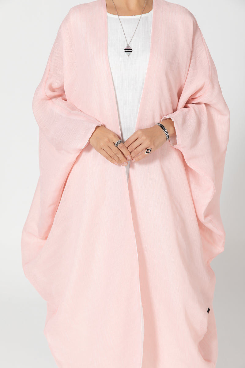 Reversible Wrap Abaya - Baby Pink & White