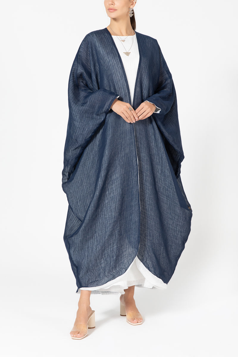 Reversible Wrap Abaya - Navy & White