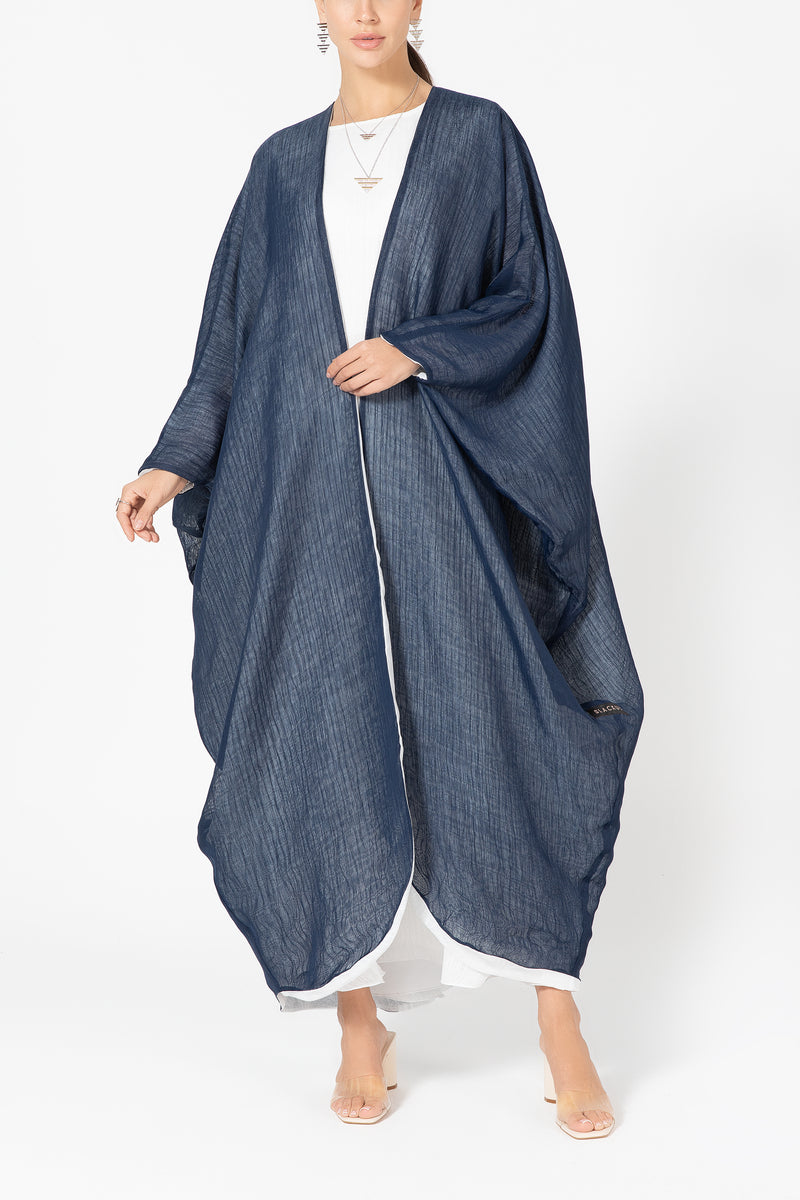 Reversible Wrap Abaya - Navy & White