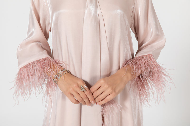 Silky Organza Dress with Feathers - Baby Pink