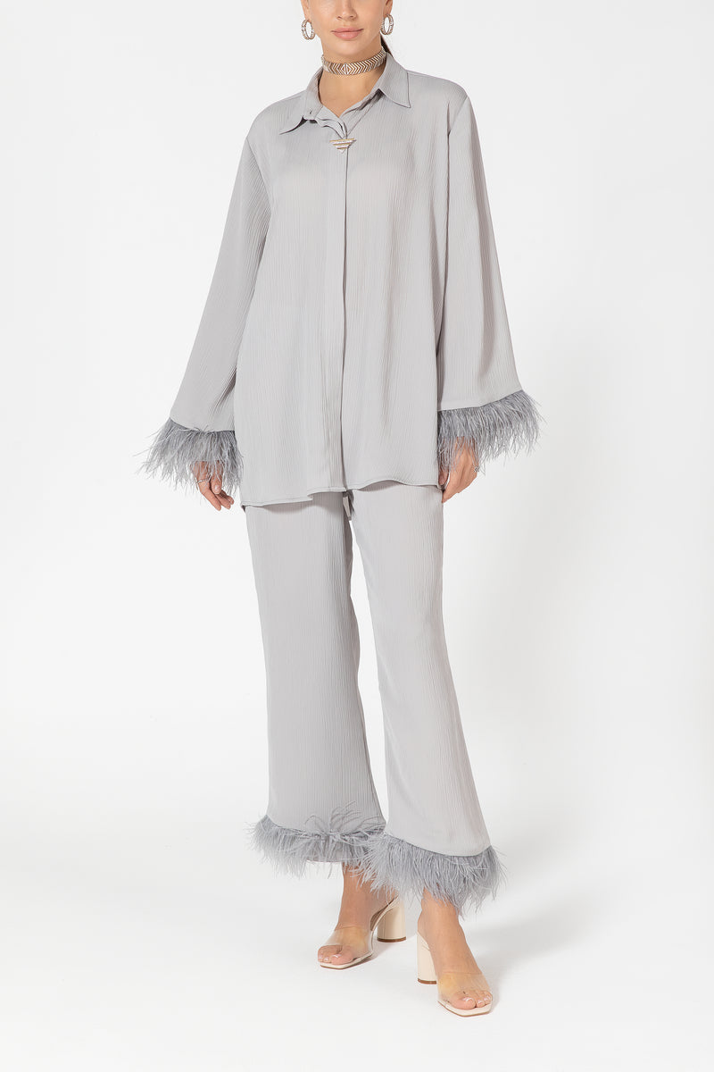 Pants and Shirt Set with Feathers - Gray