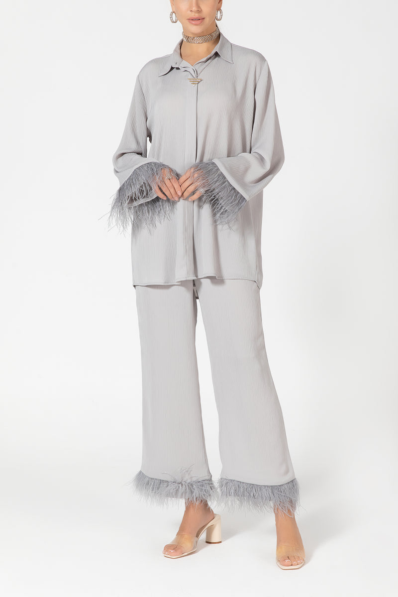 Pants and Shirt Set with Feathers - Gray