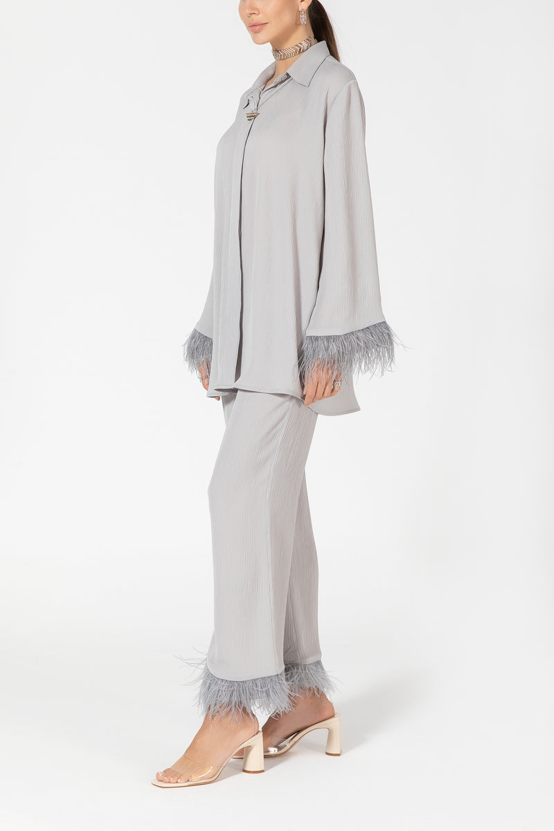 Pants and Shirt Set with Feathers - Gray