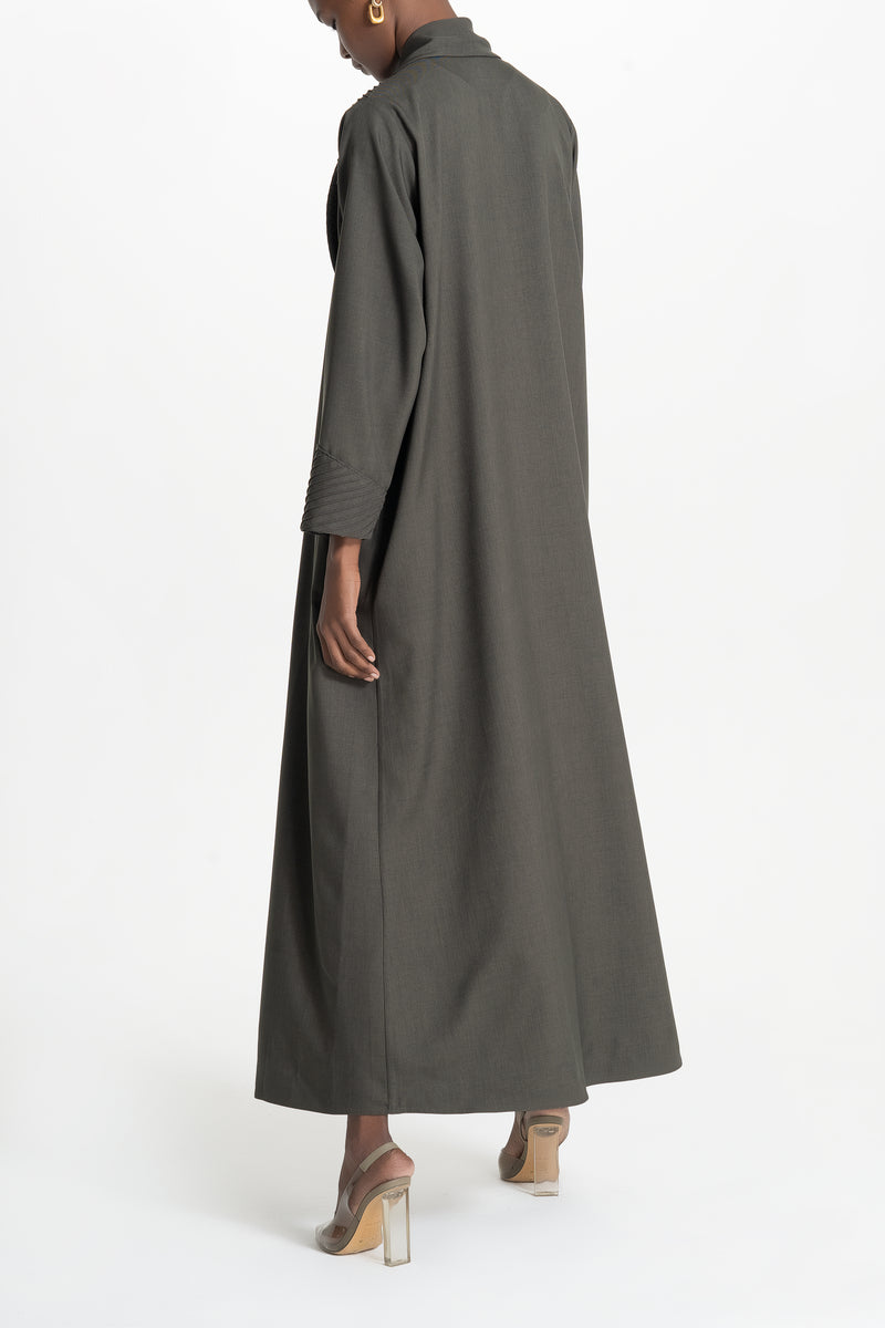 Pintucks Twill Abaya - Green