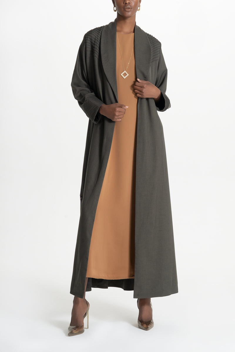 Pintucks Twill Abaya - Green