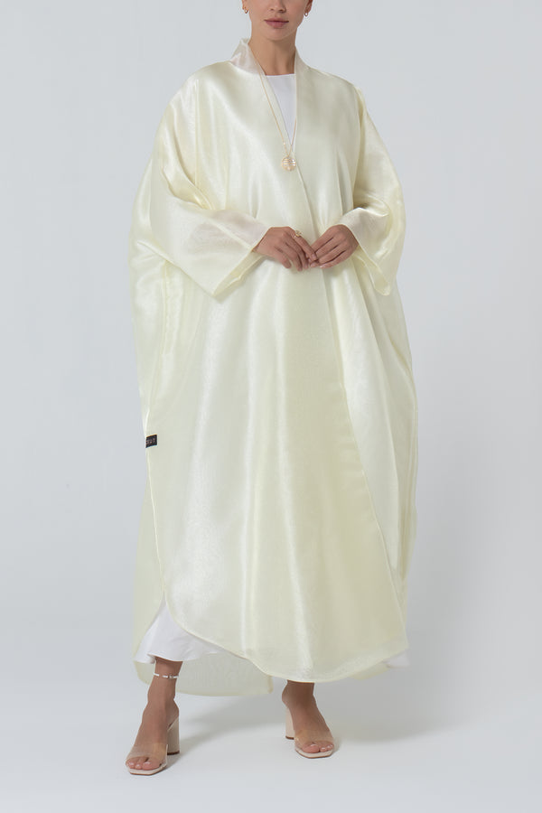 Metallic Double Organza Abaya - Lemon Zest