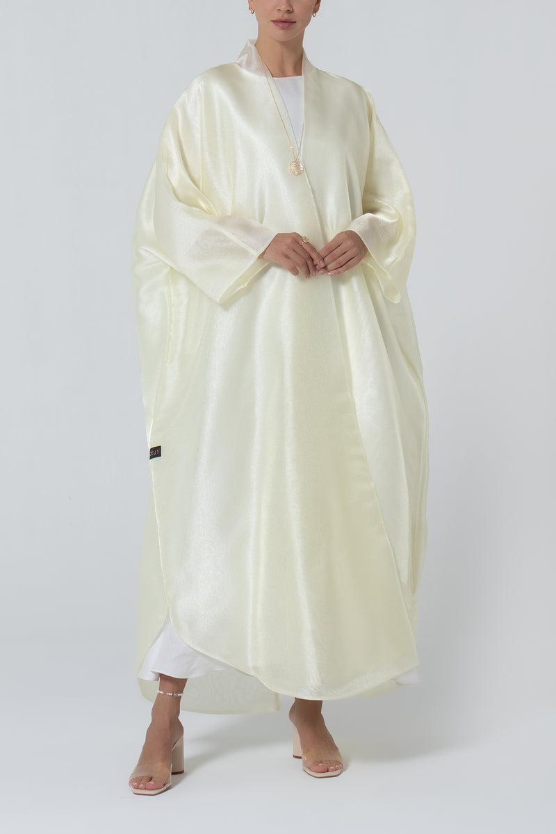 Metallic Double Organza Abaya - Lemon Zest