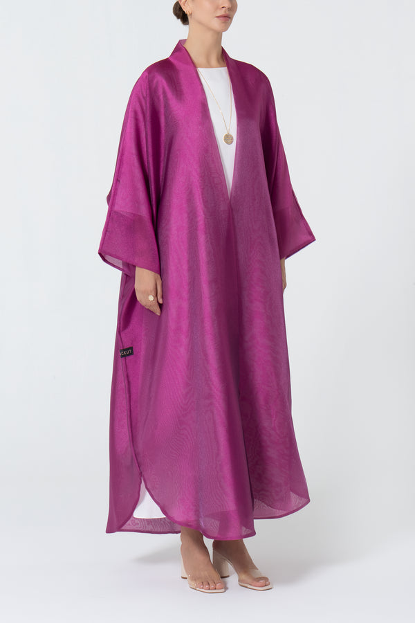 Metallic Double Organza Abaya - Raspberry