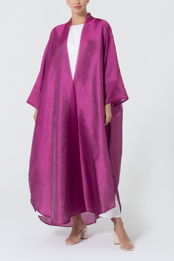 Metallic Double Organza Abaya - Raspberry