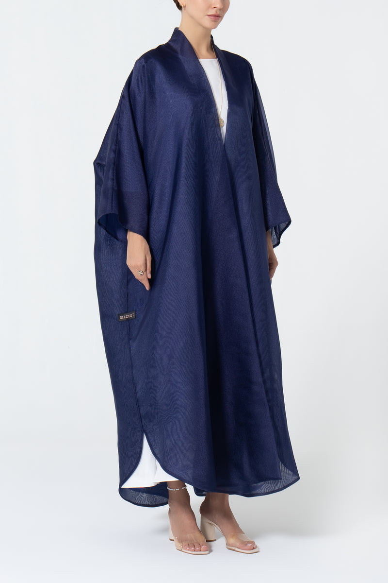 Metallic Double Organza Abaya - Navy