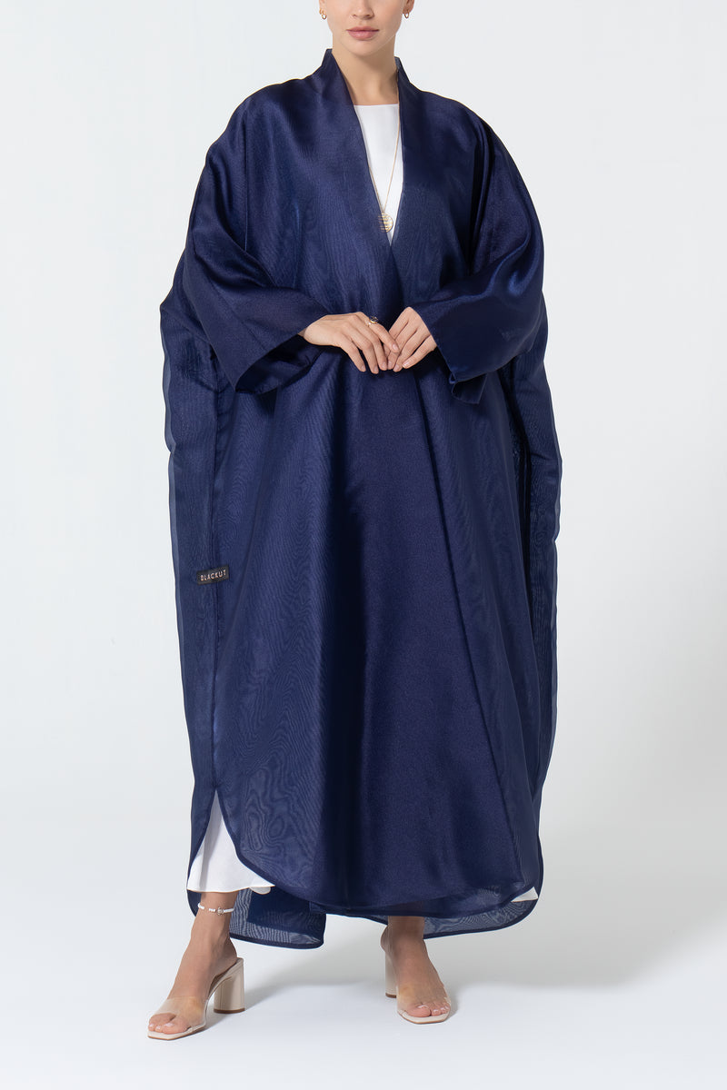 Metallic Double Organza Abaya - Navy