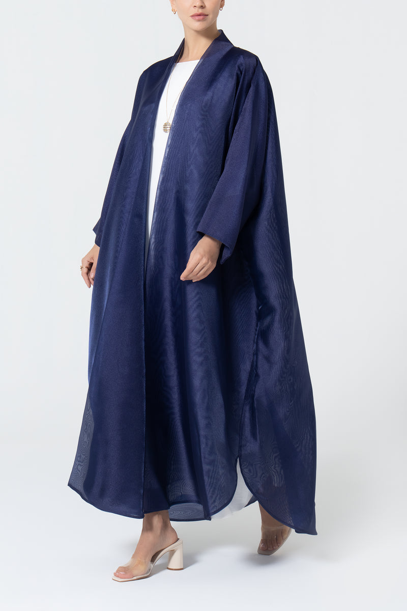 Metallic Double Organza Abaya - Navy