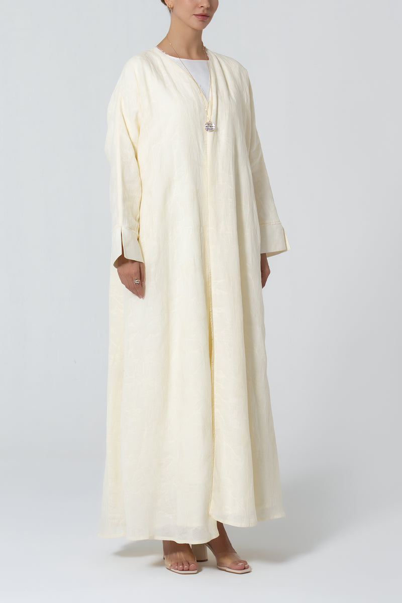 Oversized Viscose Linen Abaya -Light Yellow