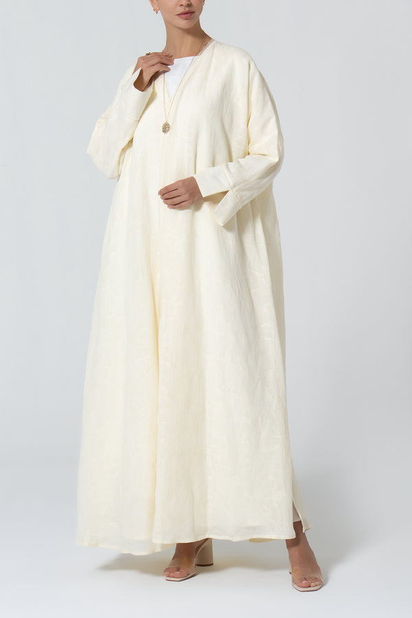 Oversized Viscose Linen Abaya -Light Yellow