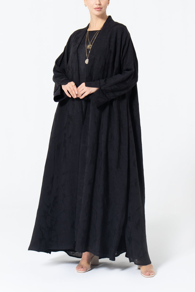 Oversized Viscose Linen Abaya -Black