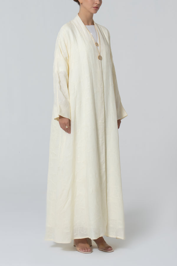 A-Line Viscose Linen Abaya -Light Yellow