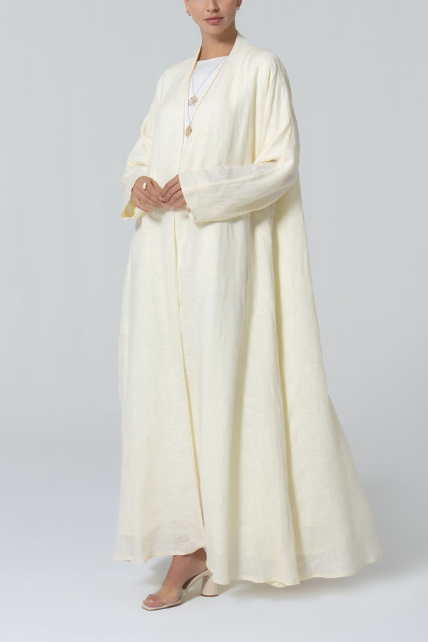 A-Line Viscose Linen Abaya -Light Yellow