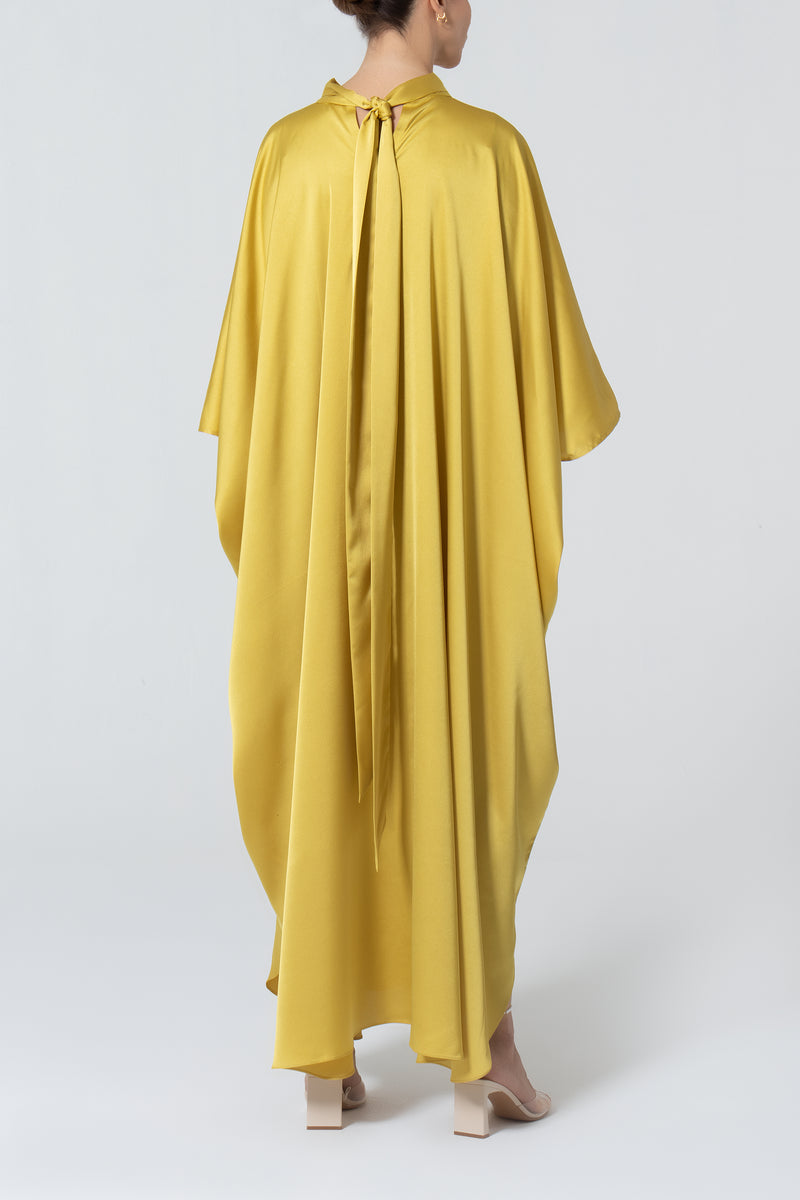 Satin Kaftan with Embroidery - Mustard