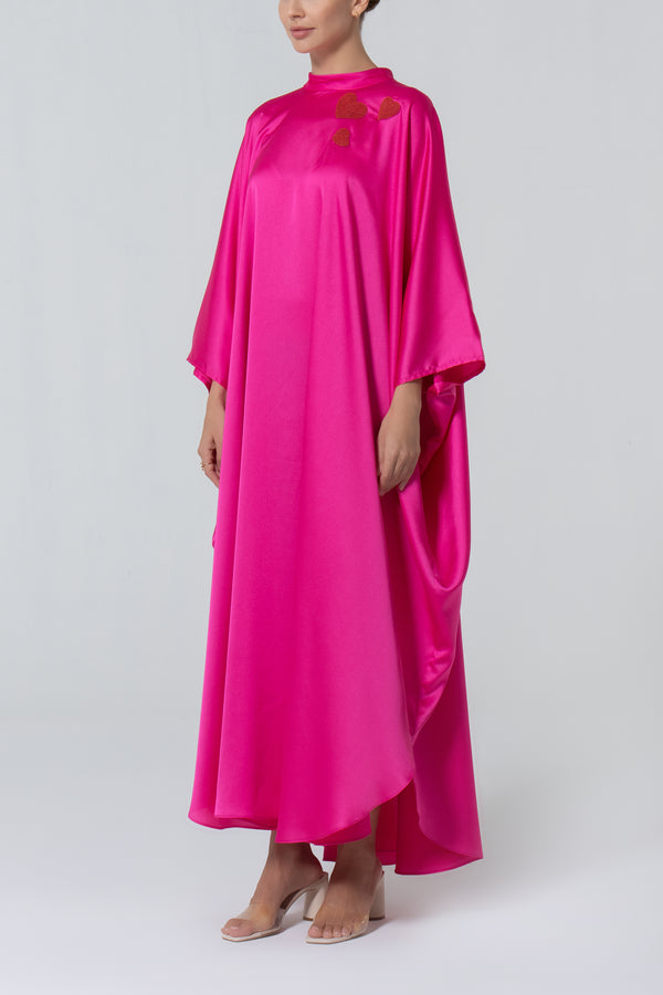 Satin Kaftan with Embroidery - Fuchsia