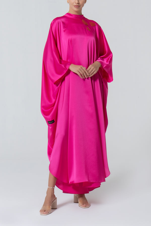 Satin Kaftan with Embroidery - Fuchsia