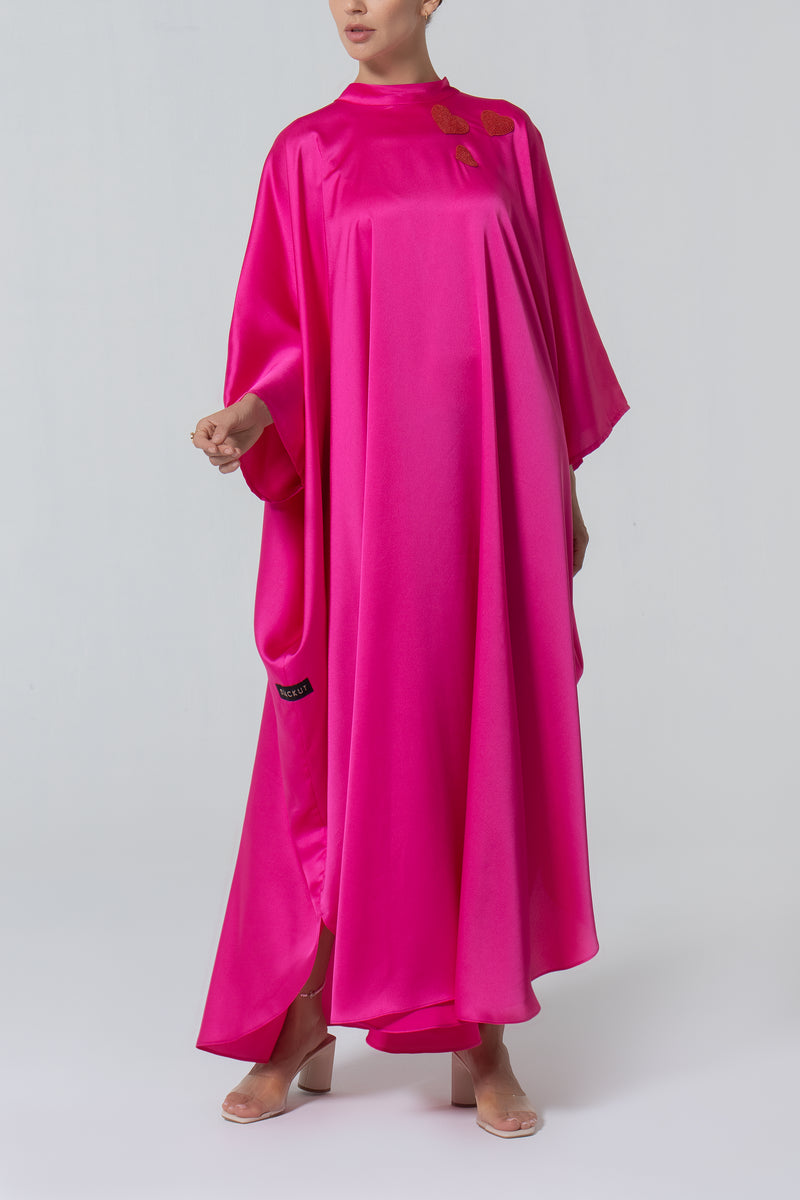 Satin Kaftan with Embroidery - Fuchsia