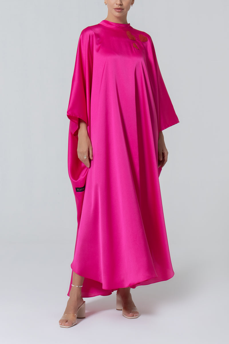 Satin Kaftan with Embroidery - Fuchsia