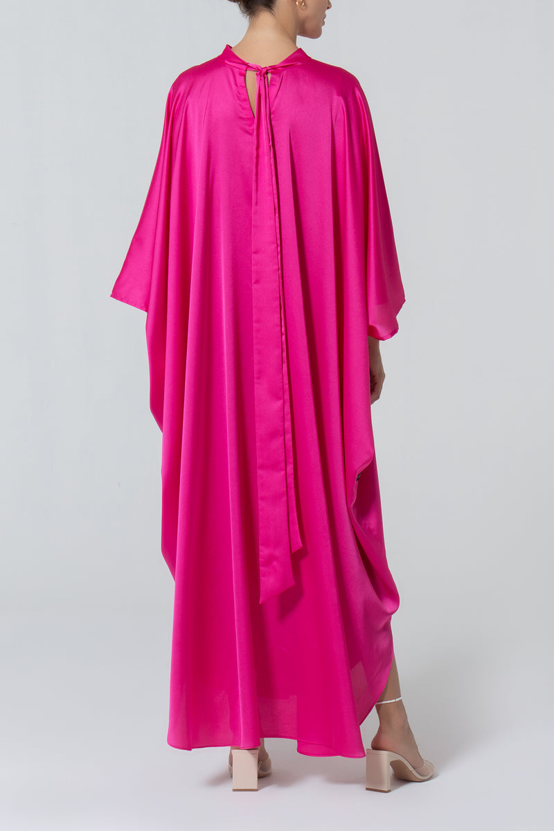 Satin Kaftan with Embroidery - Fuchsia