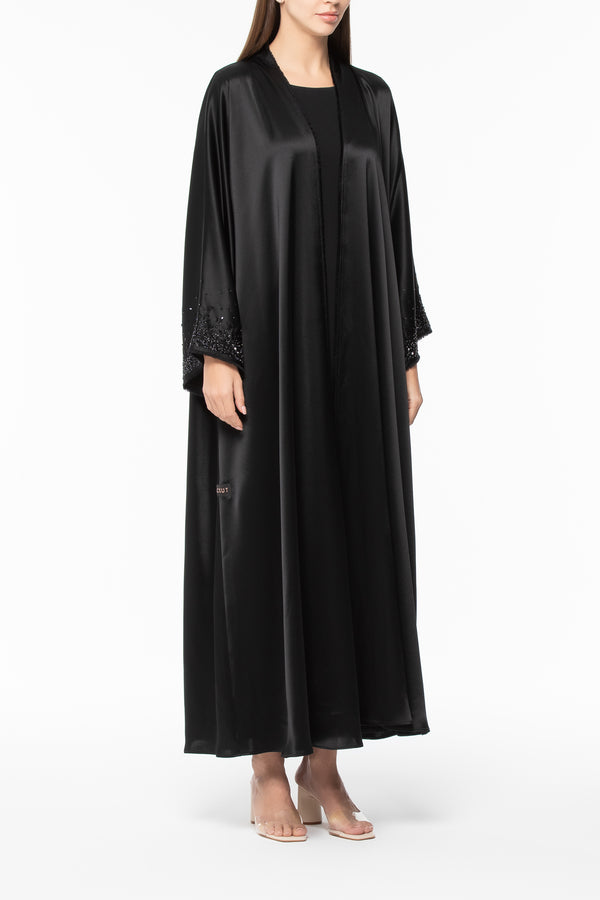 Shiny Abaya with Sleeves Embroidery