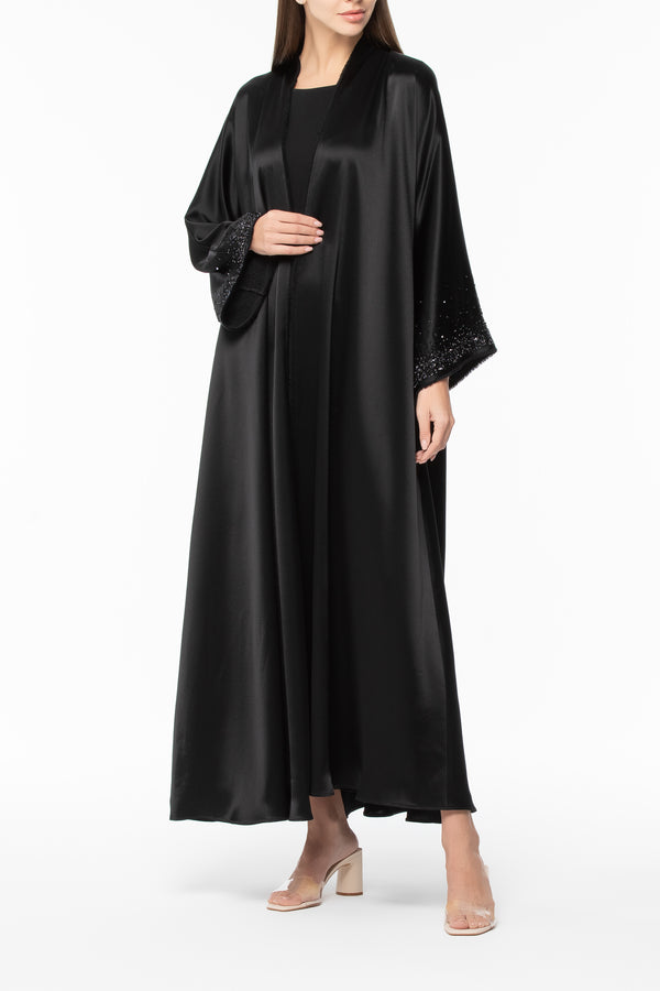 Shiny Abaya with Sleeves Embroidery