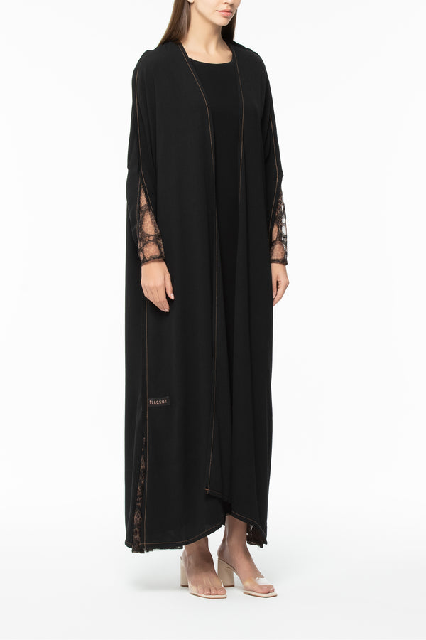 Leopard Tulle Abaya in Crepe