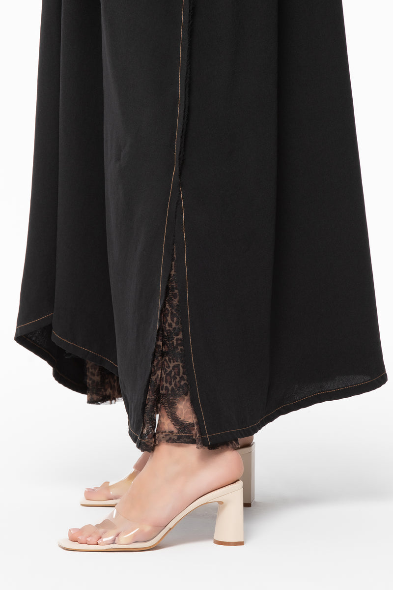 Leopard Tulle Abaya in Crepe