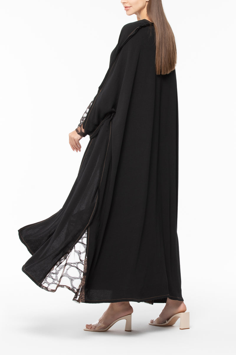 Leopard Tulle Abaya in Crepe