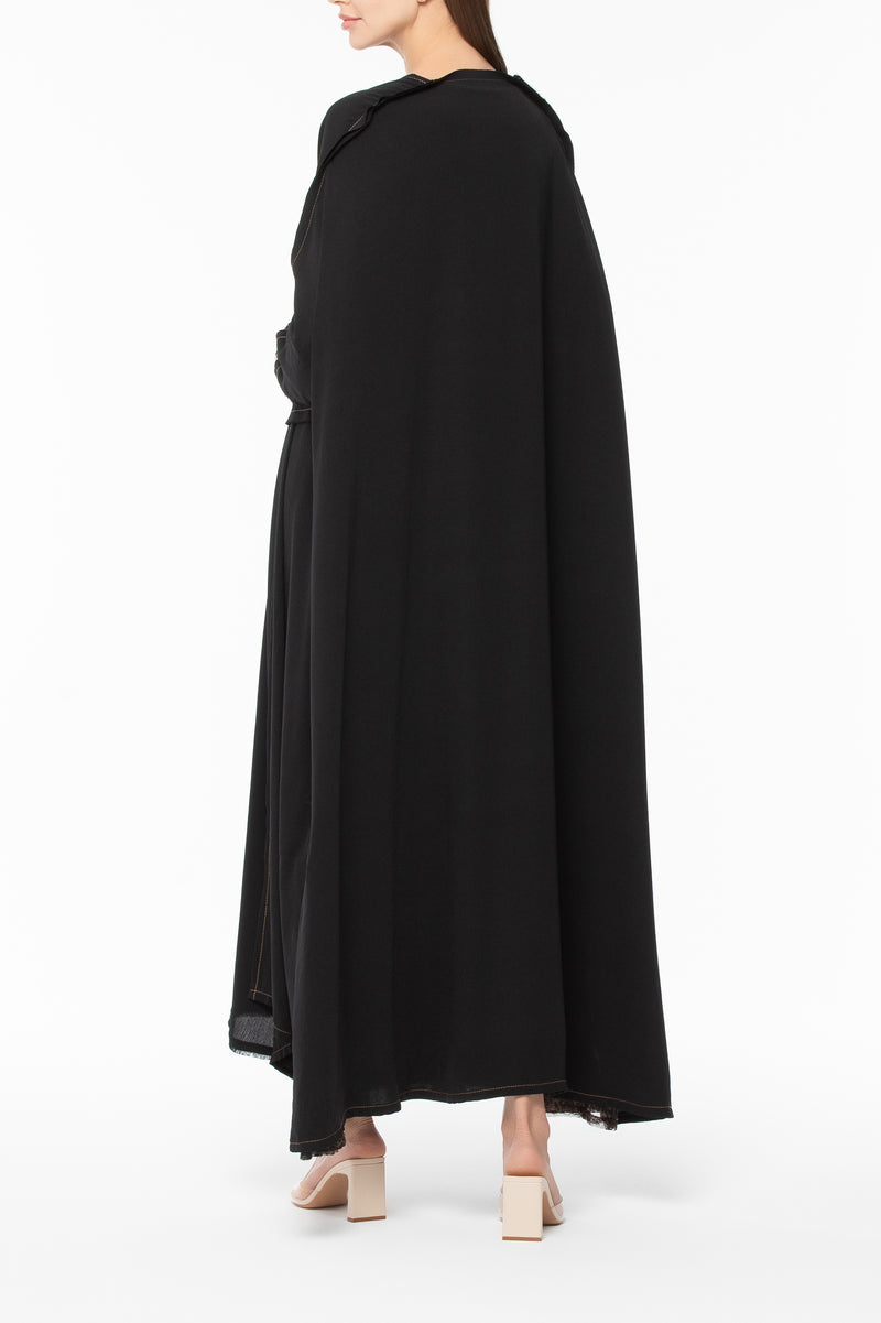 Leopard Tulle Abaya in Crepe