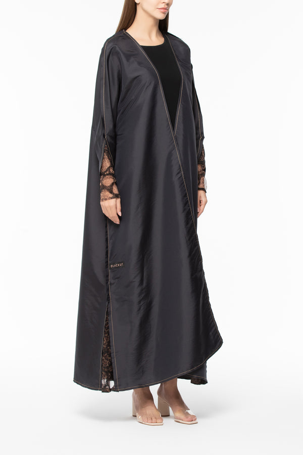 Leopard Tulle Abaya in Taffeta