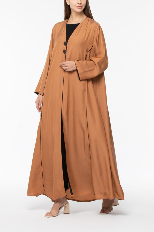 Buttoned Abaya with Piping - Camel