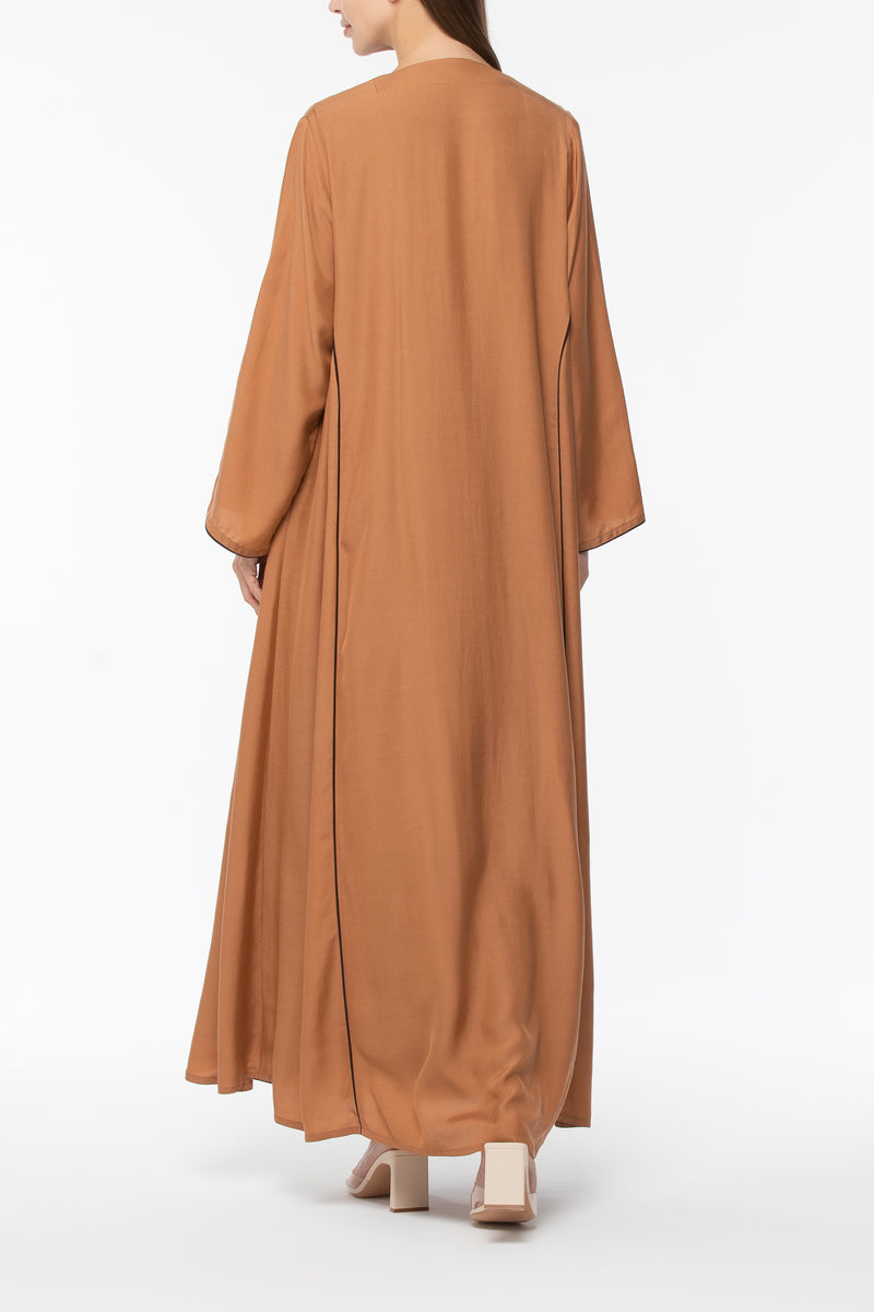 Buttoned Abaya with Piping - Camel