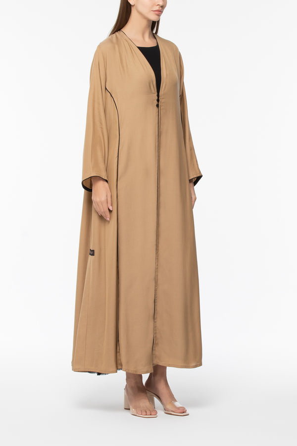 Buttoned Abaya with Piping - Beige