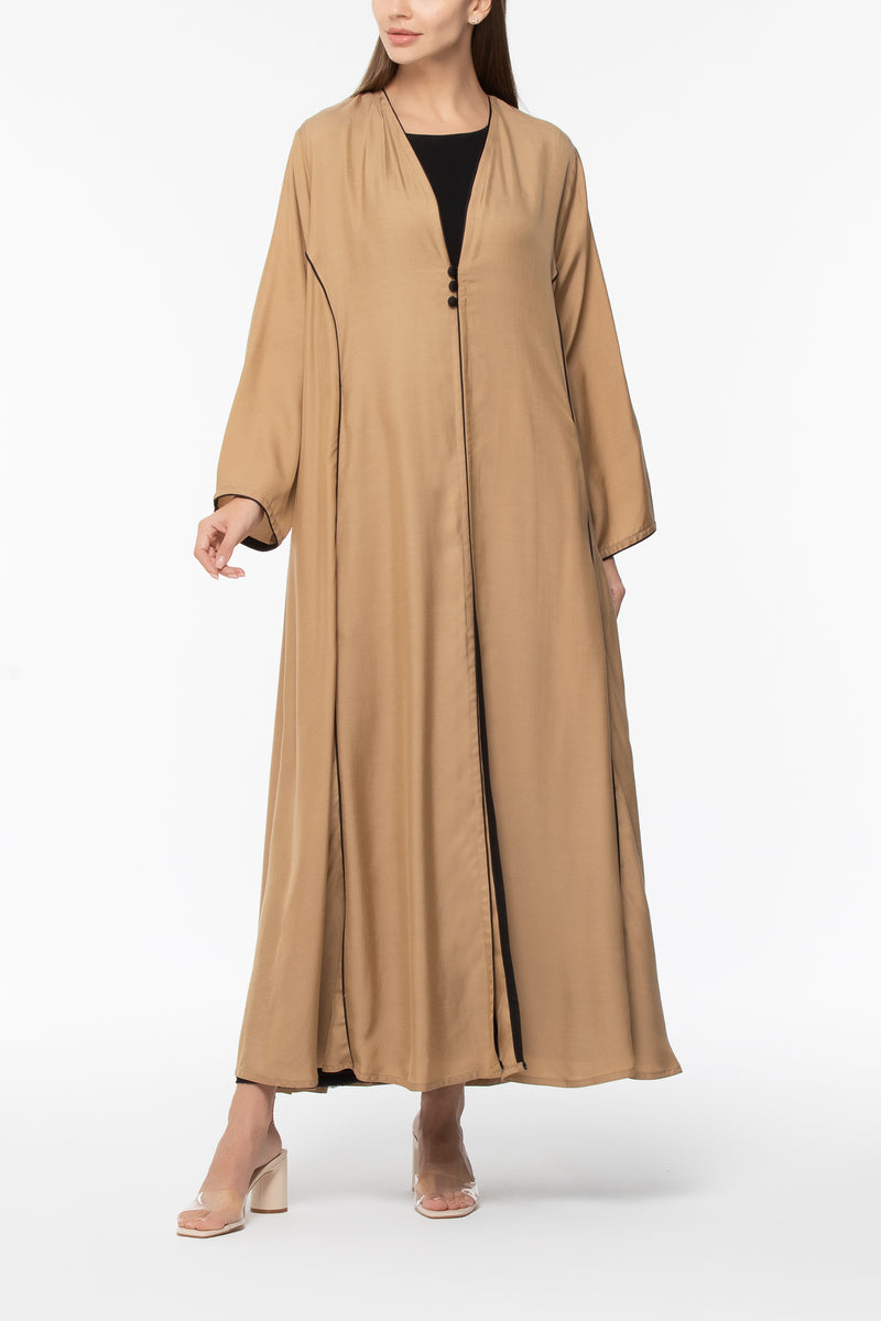 Buttoned Abaya with Piping - Beige