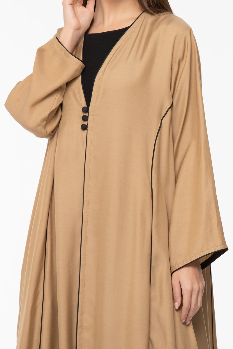 Buttoned Abaya with Piping - Beige