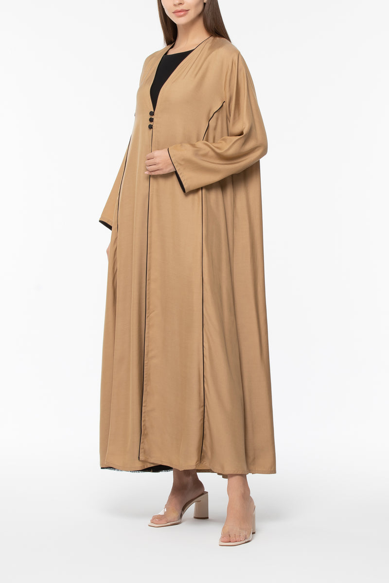 Buttoned Abaya with Piping - Beige