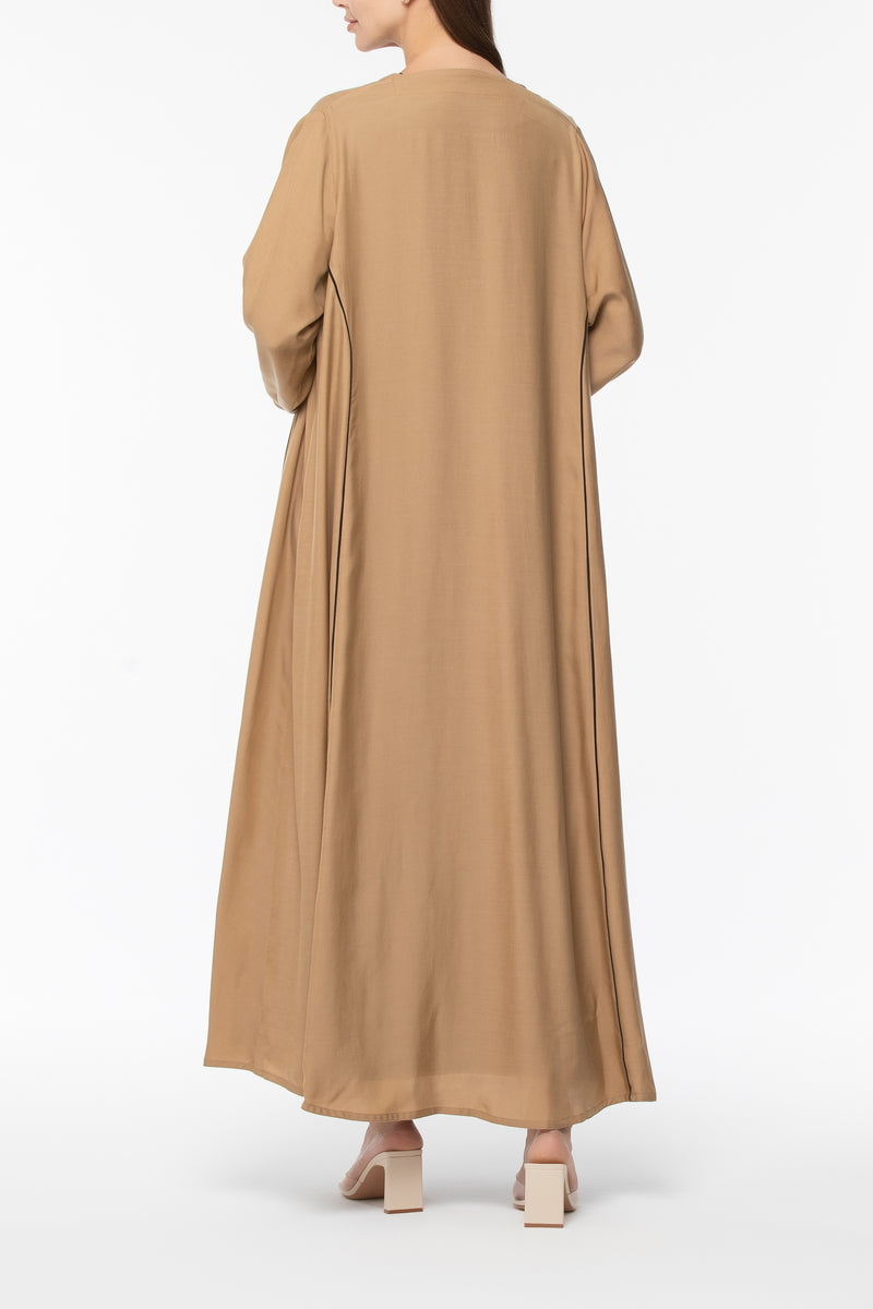 Buttoned Abaya with Piping - Beige