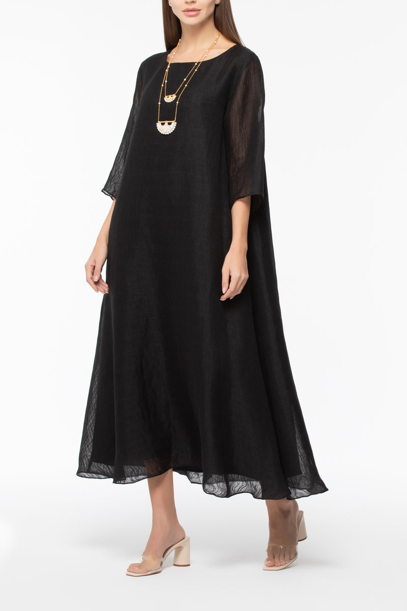 Organza Layered Abaya - Black