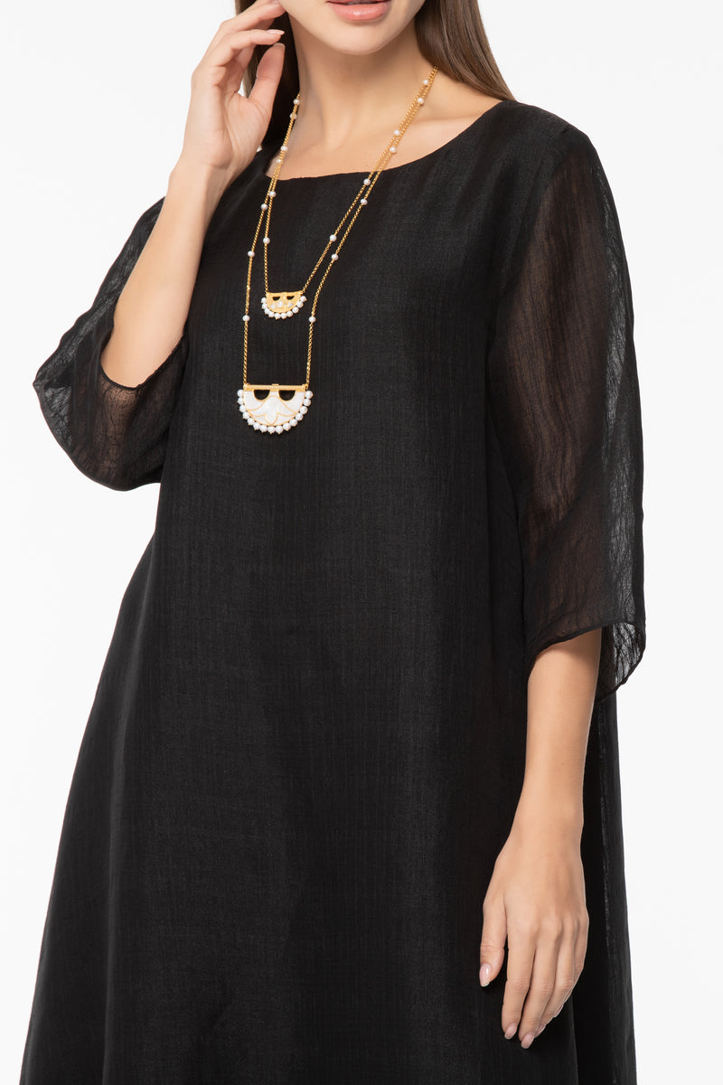 Organza Layered Abaya - Black