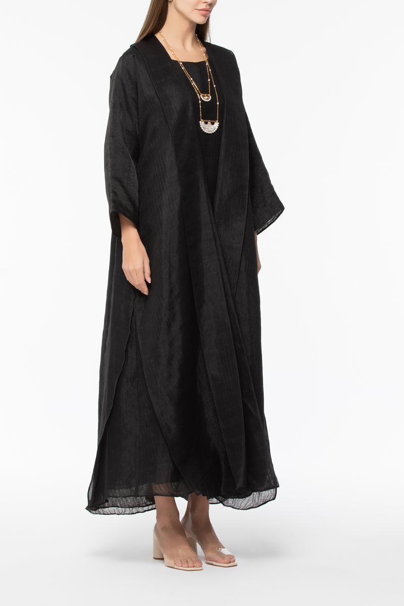 Organza Layered Abaya - Black