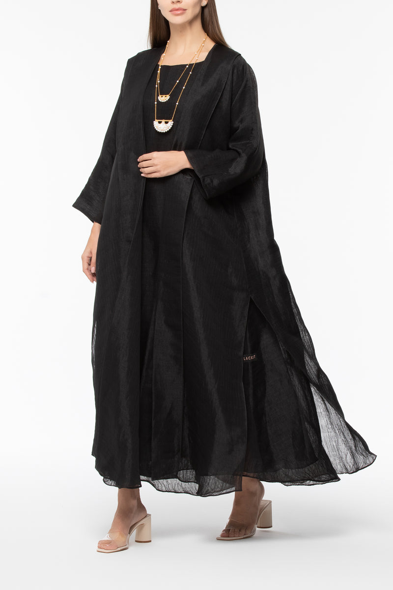 Organza Layered Abaya - Black