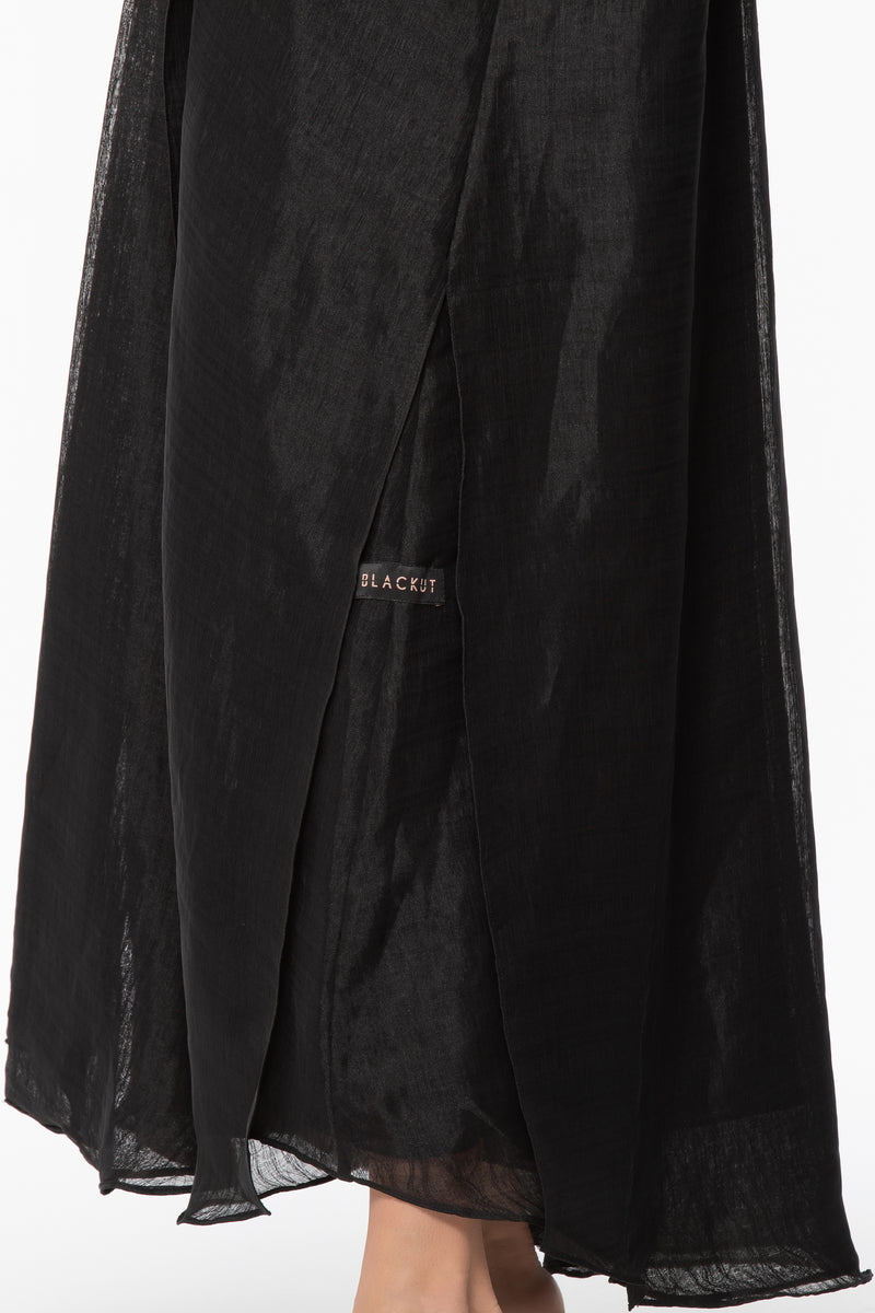 Organza Layered Abaya - Black