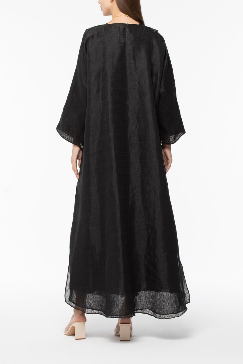 Organza Layered Abaya - Black