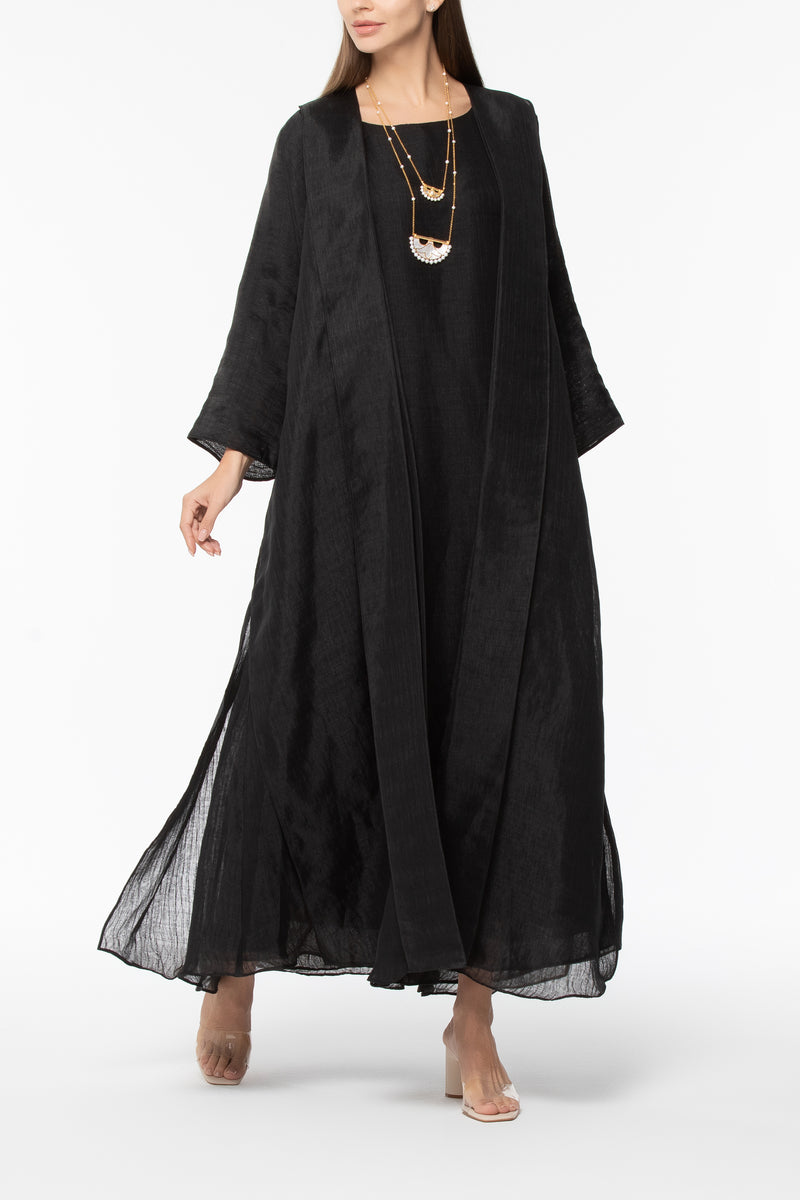 Organza Layered Abaya - Black