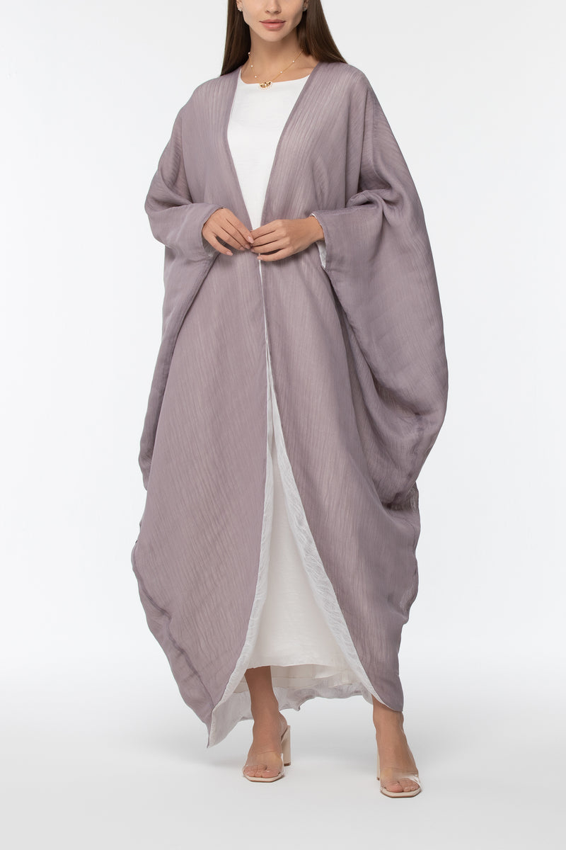 Reversible Wrap Abaya - Grey & White